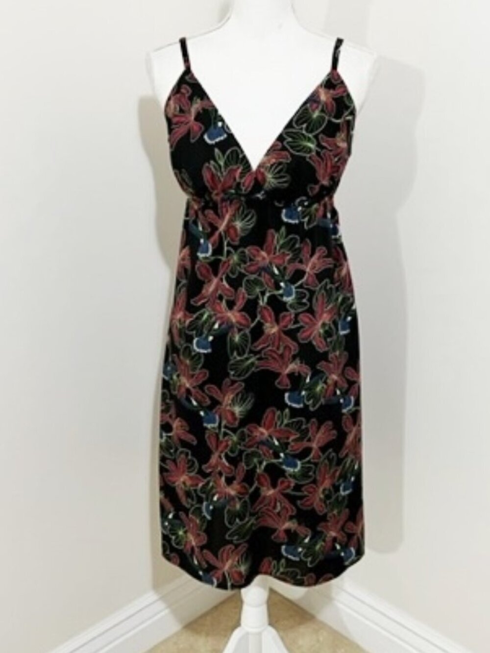 Guy Harvey Blue Water Black Tropical Delight Sun Dress Floral & Birds Size M